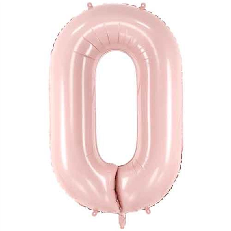 28in PASTEL LIGHT PINK NUMBER 0 FOIL BALLOON