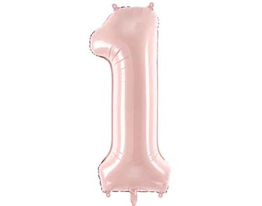 28in PASTEL LIGHT PINK NUMBER 1 FOIL BALLOON
