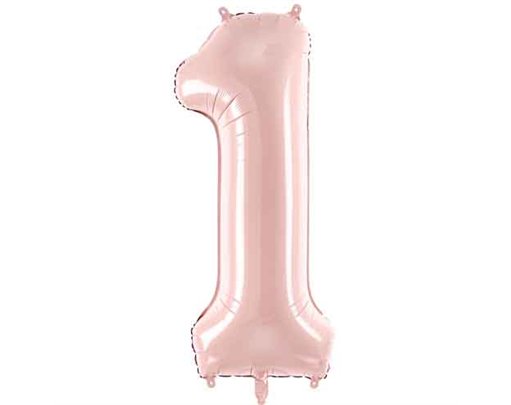 28in PASTEL LIGHT PINK NUMBER 1 FOIL BALLOON