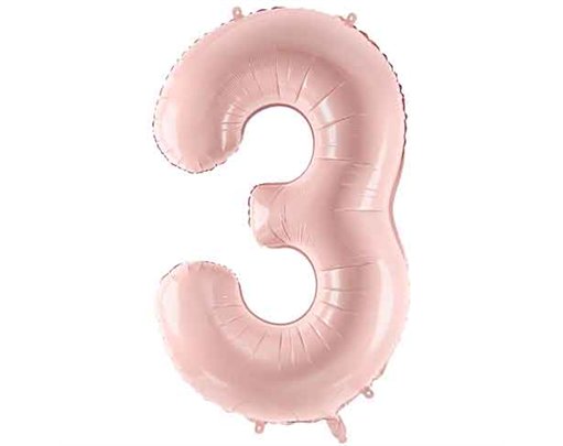 28in PASTEL LIGHT PINK NUMBER 3 FOIL BALLOON