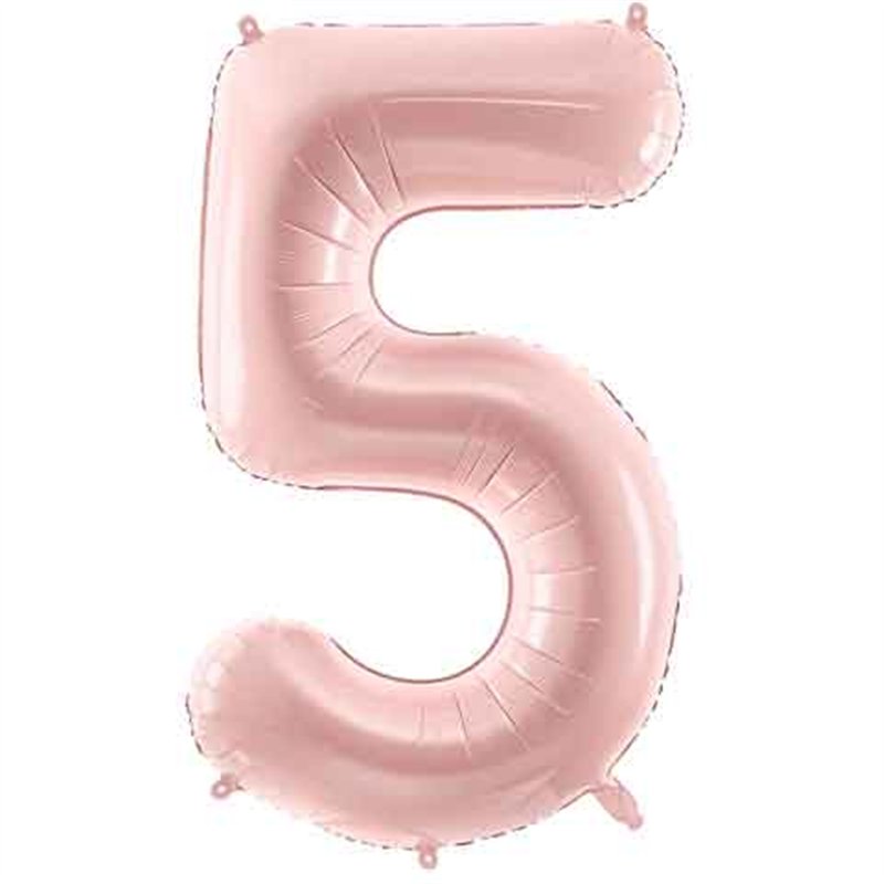 28in PASTEL LIGHT PINK NUMBER 5 FOIL BALLOON