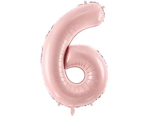 28in PASTEL LIGHT PINK NUMBER 6 FOIL BALLOON