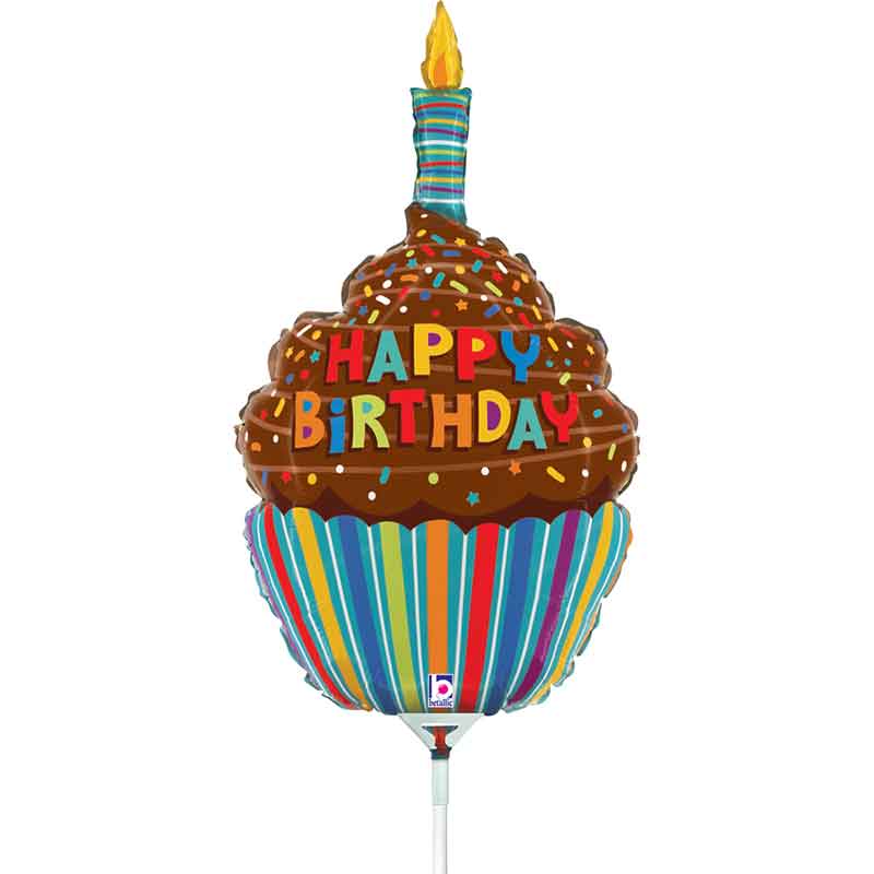 15in BIRTHDAY CHOCOLATE CUPCAKE AIR FILL FOIL BALLOON 10S