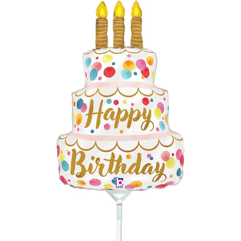 16in SATIN BIRTHDAY PINK CAKE AIR FILL FOIL BALLOON 10S