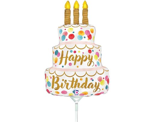 16in SATIN BIRTHDAY PINK CAKE AIR FILL FOIL BALLOON 10S