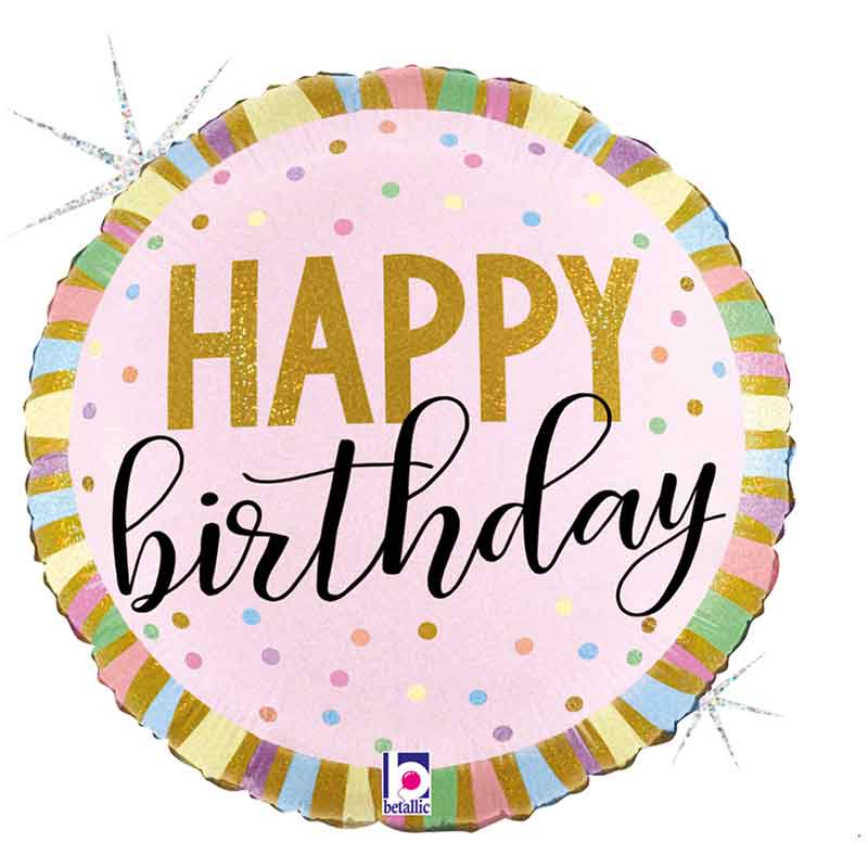 18in PASTEL BIRTHDAY STRIPES FOIL BALLOON