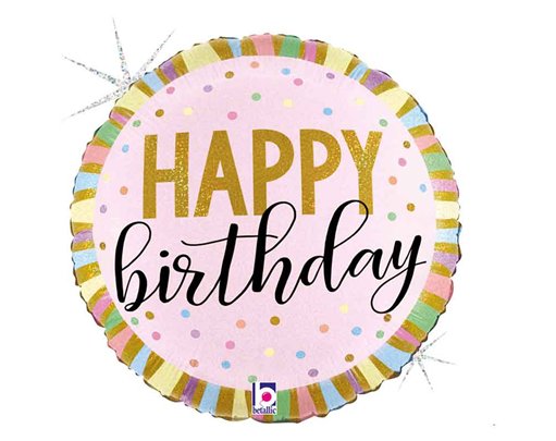 18in PASTEL BIRTHDAY STRIPES FOIL BALLOON