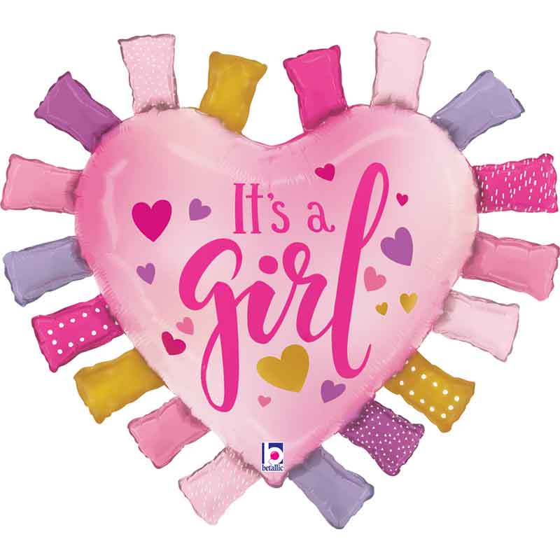 42in IT'S A GIRL TAGGIE HEART FOIL BALLOON