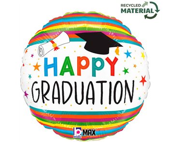 18in GRADUATION FUN STRIPES FOIL BALLOON