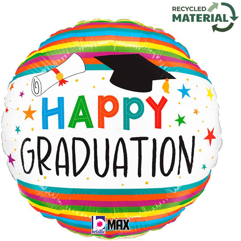 18in GRADUATION FUN STRIPES FOIL BALLOON