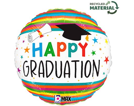 18in GRADUATION FUN STRIPES FOIL BALLOON