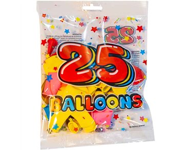 25PK 8in ASST CLASSIC PARTY BALLOONS 25S