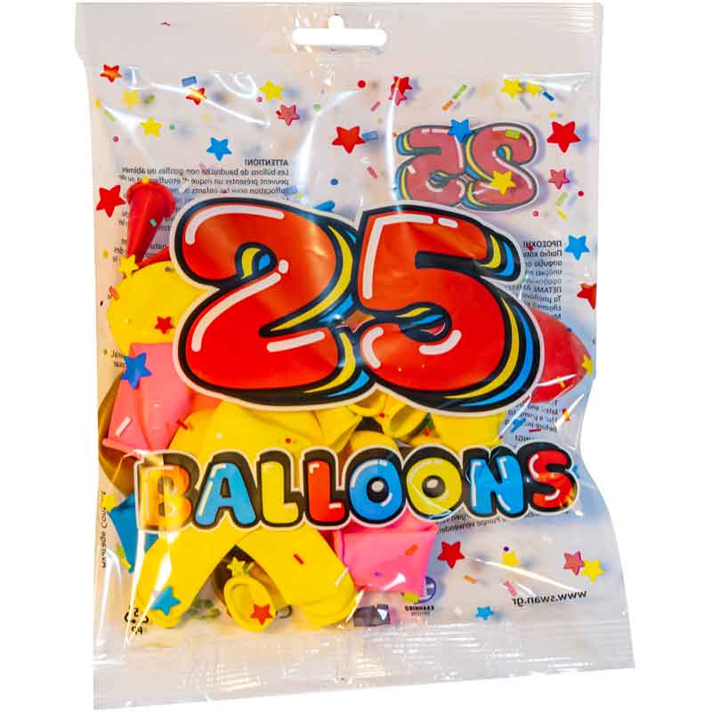 25PK 8in ASST CLASSIC PARTY BALLOONS 25S