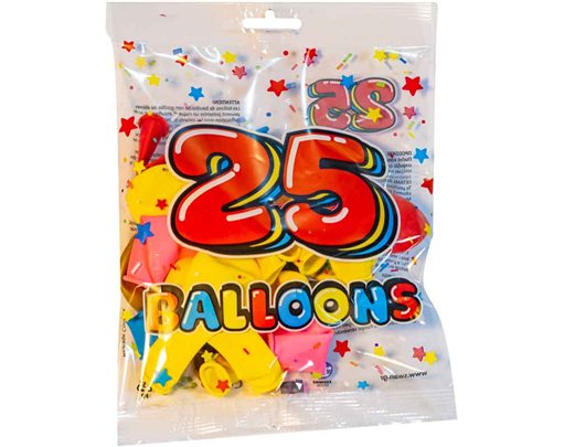 25PK 8in ASST CLASSIC PARTY BALLOONS 25S