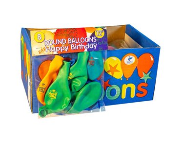 8PK 12in ASST HAPPY BIRTHDAY BALLOONS 15S