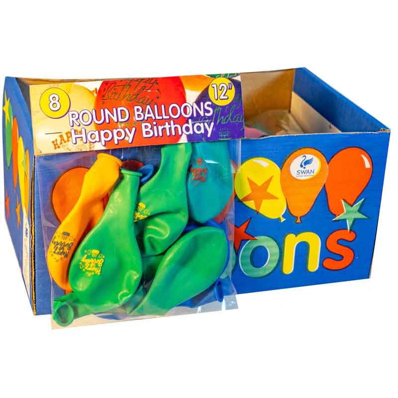 8PK 12in ASST HAPPY BIRTHDAY BALLOONS 15S