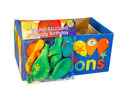 8PK 12in ASST HAPPY BIRTHDAY BALLOONS 15S