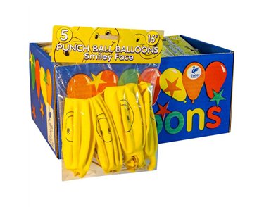 5PK 16in ASST SMILEY FACE PUNCHBALL BALLOONS 15S