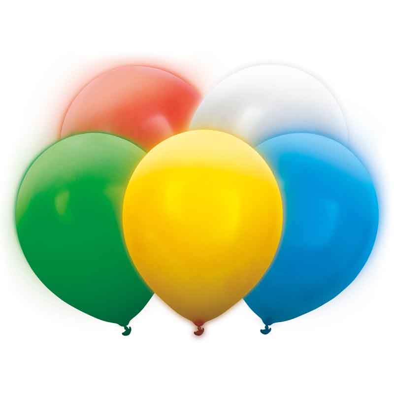 5PK 30cm ASST COLOURS LED BALLOONS