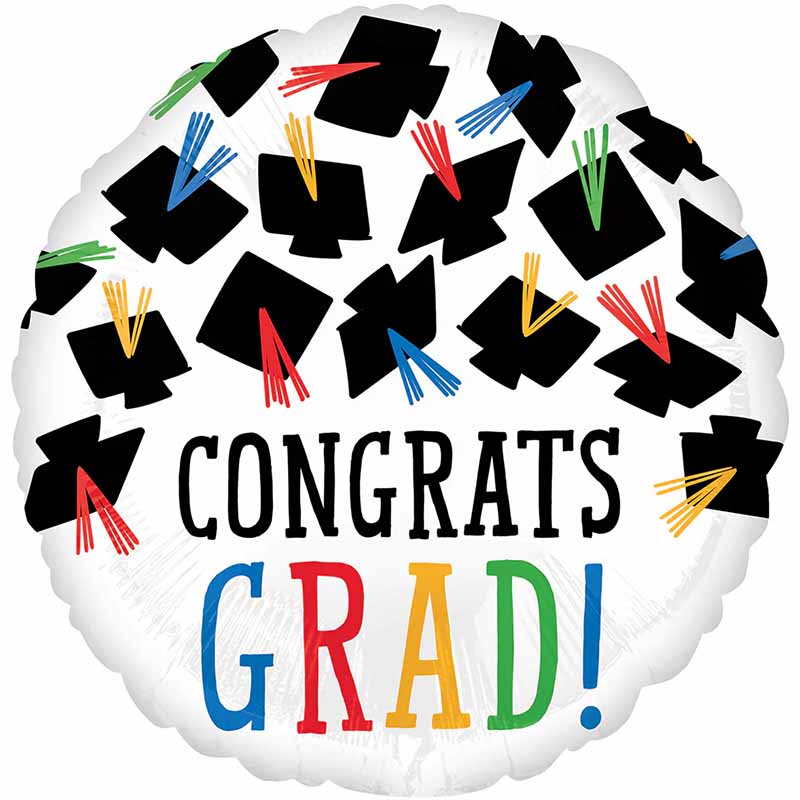 18in HATS OFF CONGRATS GRAD FOIL BALLOON