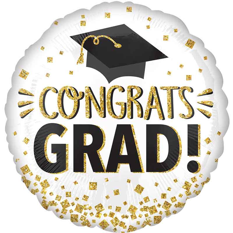 18in CONGRATS GRAD GOLD GLITTER FOIL BALLOON