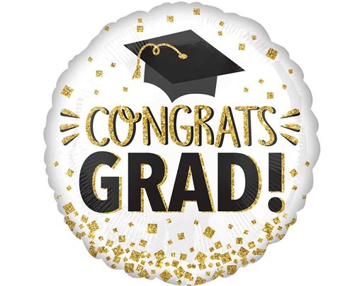 18in CONGRATS GRAD GOLD GLITTER FOIL BALLOON