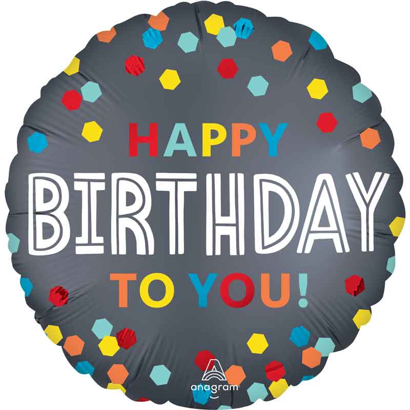 18in SATIN CONFETTI BURST BIRTHDAY FOIL BALLOON