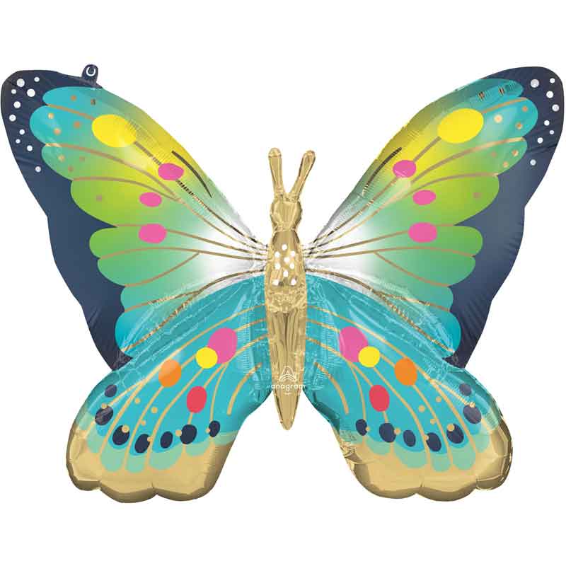 VIBRANT BLUE SATIN BUTTERFLY FLUTTERS SUPERSHAPE BALLOON