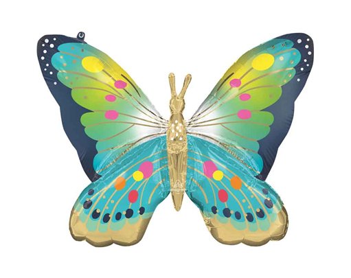 VIBRANT BLUE SATIN BUTTERFLY FLUTTERS SUPERSHAPE BALLOON