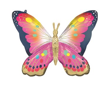 VIBRANT PINK SATIN BUTTERFLY FLUTTERS SUPERSHAPE BALLOON
