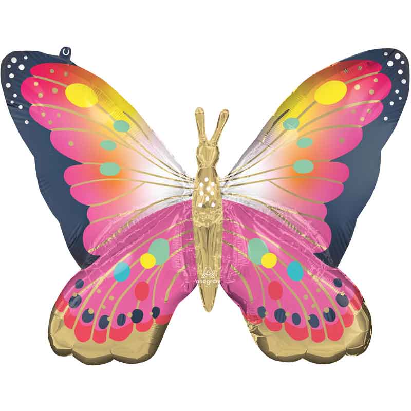 VIBRANT PINK SATIN BUTTERFLY FLUTTERS SUPERSHAPE BALLOON