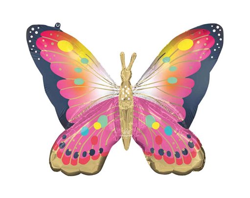 VIBRANT PINK SATIN BUTTERFLY FLUTTERS SUPERSHAPE BALLOON