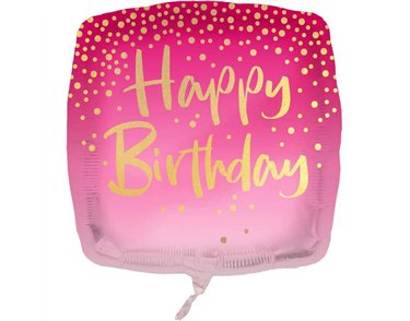 18in "HAPPY BIRTHDAY" SQUARE PINK FOIL BALLOON