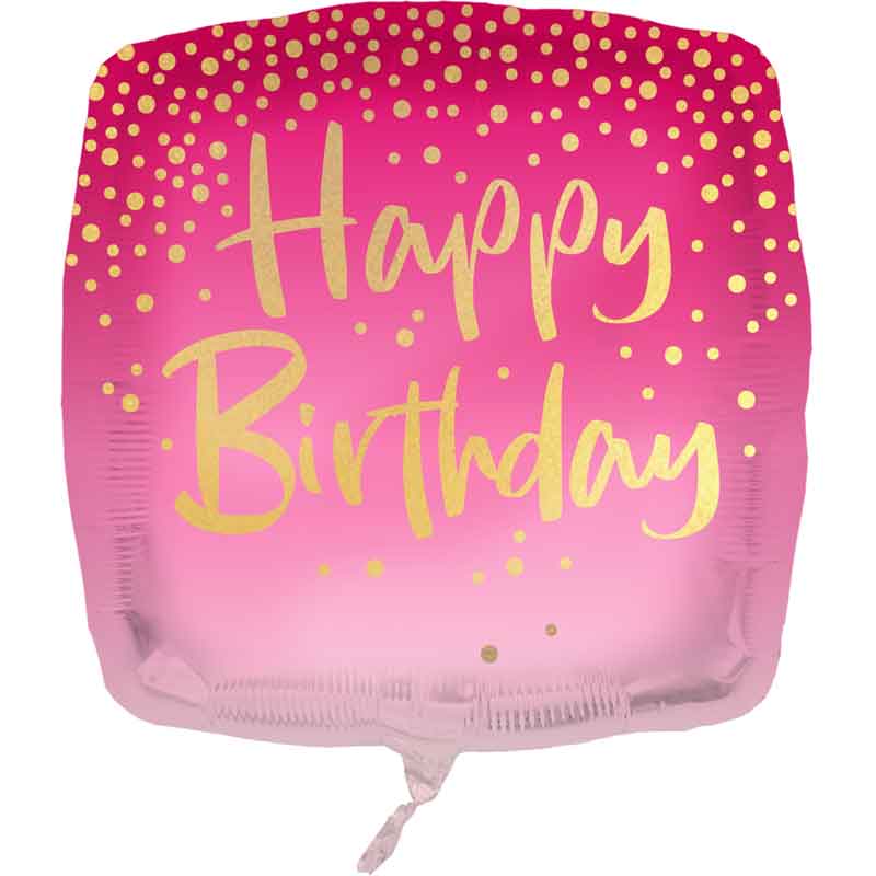 18in "HAPPY BIRTHDAY" SQUARE PINK FOIL BALLOON