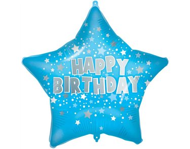 18in "HAPPY BIRTHDAY" BLUE STAR FOIL BALLOON