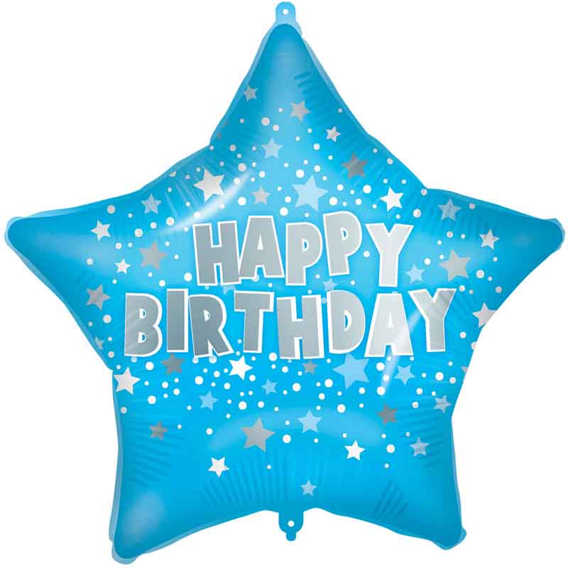 18in "HAPPY BIRTHDAY" BLUE STAR FOIL BALLOON