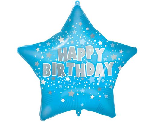 18in "HAPPY BIRTHDAY" BLUE STAR FOIL BALLOON