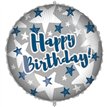 18in "HAPPY BIRTHDAY" BLUE AND SILVER STARS FOIL BALLOON