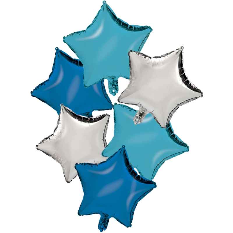 18in SILVER /  BLUE / LIGHT BLUE FOIL BALLOON BOUQUET SET