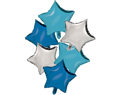 18in SILVER /  BLUE / LIGHT BLUE FOIL BALLOON BOUQUET SET