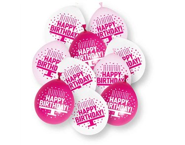 10PK 9in ASST PINK HAPPY BIRTHDAY BALLOON