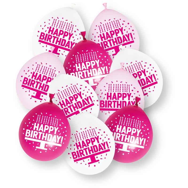 10PK 9in ASST PINK HAPPY BIRTHDAY BALLOON
