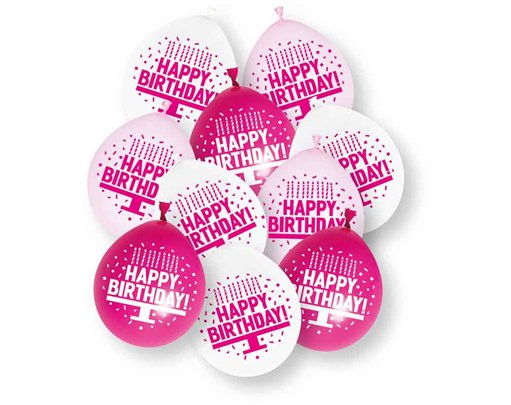 10PK 9in ASST PINK HAPPY BIRTHDAY BALLOON