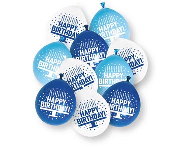 10PK 9in ASST BLUE HAPPY BIRTHDAY BALLOON