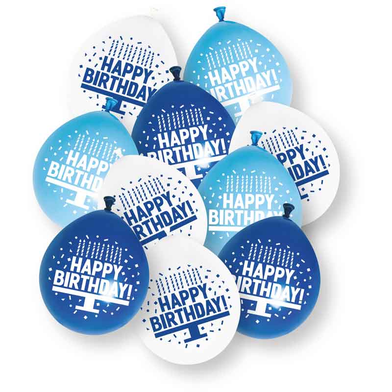 10PK 9in ASST BLUE HAPPY BIRTHDAY BALLOON