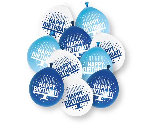 10PK 9in ASST BLUE HAPPY BIRTHDAY BALLOON