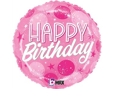 18in BIRTHDAYDAY PINK SPARKLE DOTS FOIL BALLOON