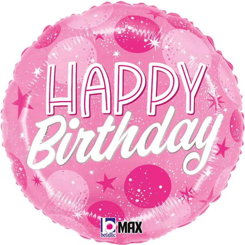 18in BIRTHDAYDAY PINK SPARKLE DOTS FOIL BALLOON