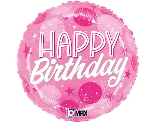 18in BIRTHDAYDAY PINK SPARKLE DOTS FOIL BALLOON