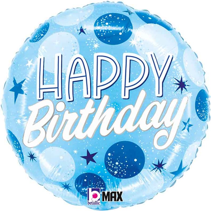 18in BIRTHDAY BLUE SPARKLE DOTS FOIL BALLOON
